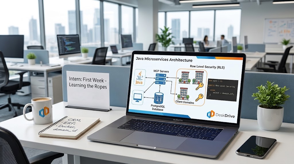 Mijn werkplek bij Deskdrive tijdens de eerste stageweken